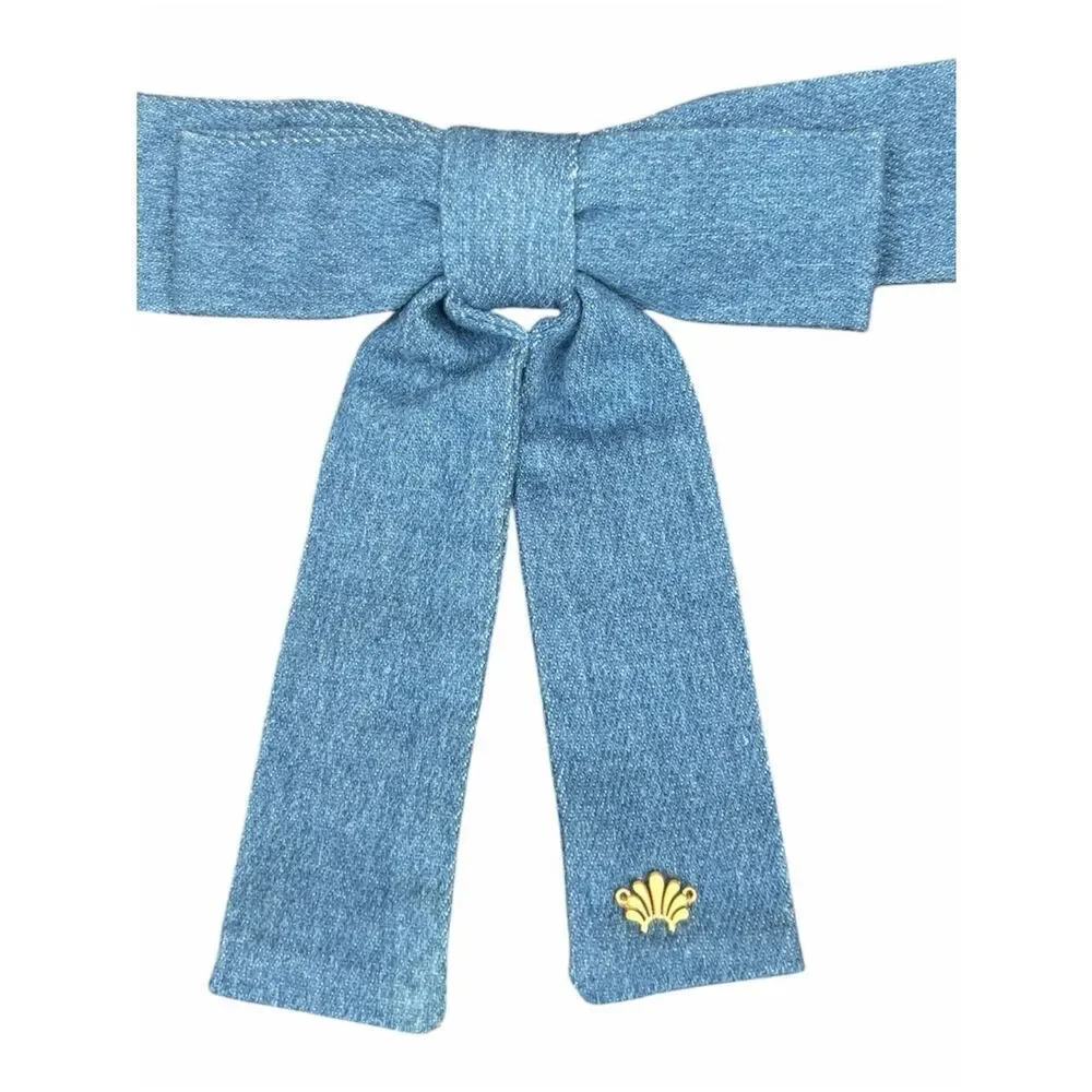 Lele Sadoughi LIGHT BLUE DENIM ANTOINETTE HAIR BOW BARRETTE/CLIP NWT Preppy